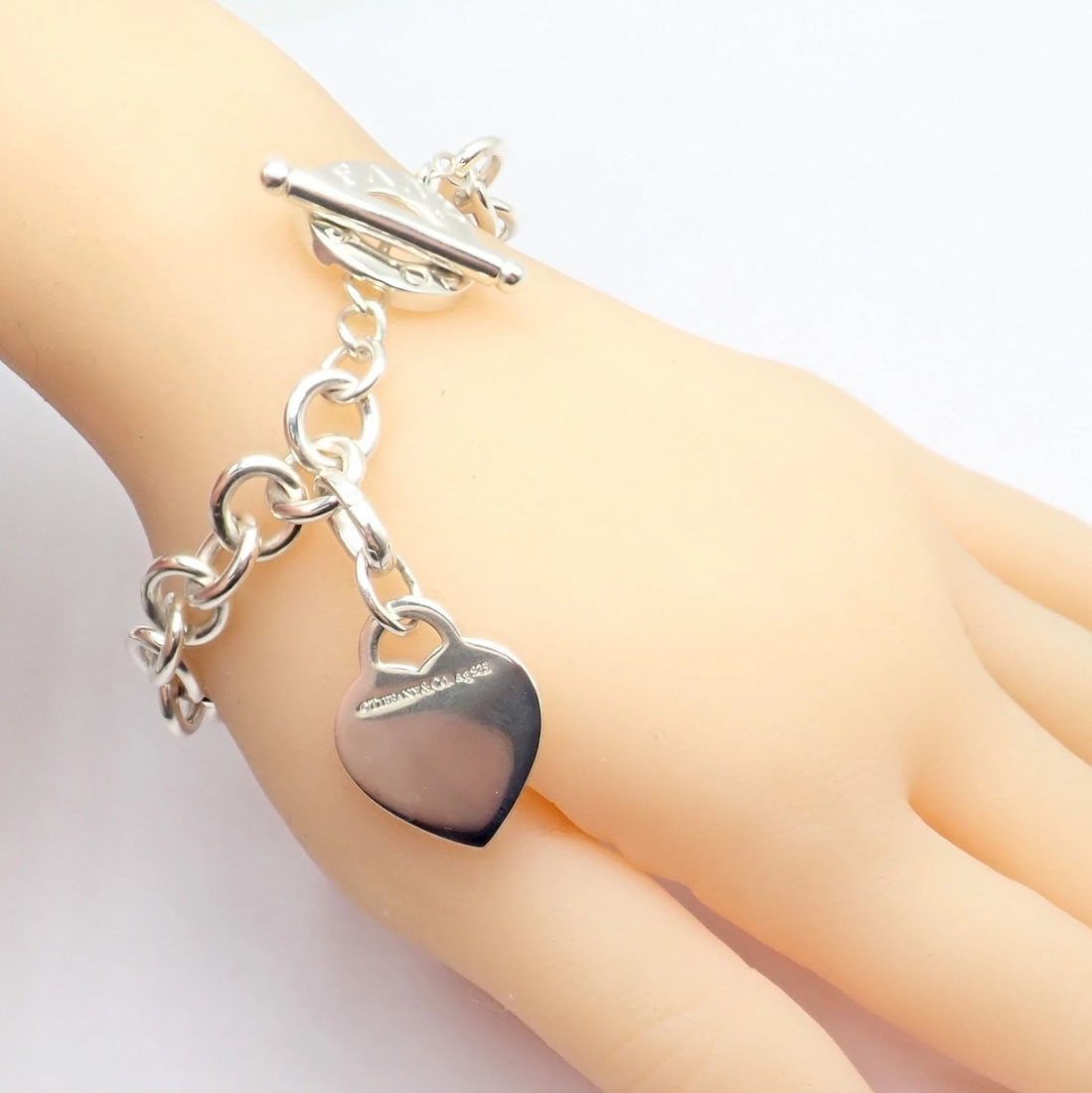 Tiffany & Co Silver Heart Tag Charm + Toggle Bracelet + Oval Jump Ring Clasp - 4