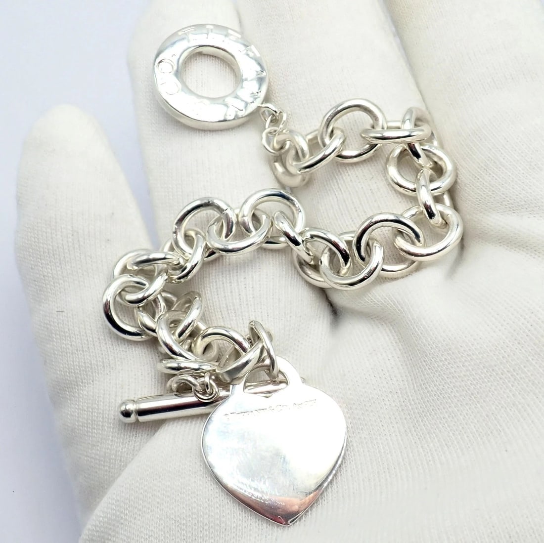 Tiffany & Co Silver Heart Tag Charm + Toggle Bracelet + Oval Jump Ring Clasp - 5