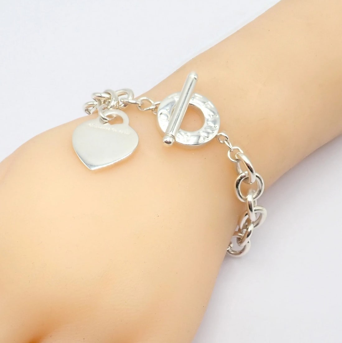 Tiffany & Co Silver Heart Tag Charm + Toggle Bracelet + Oval Jump Ring Clasp - 6