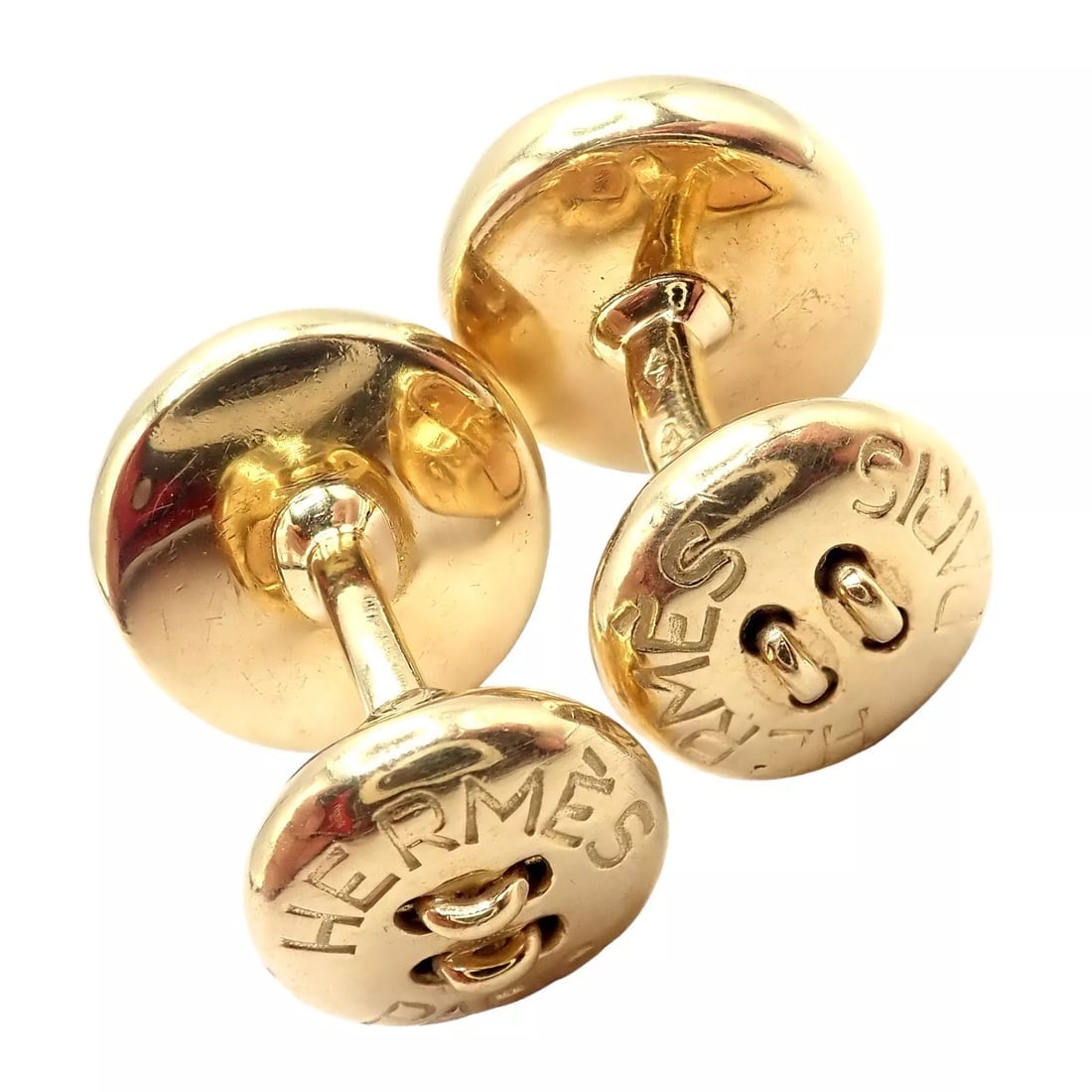 Rare! Vintage Authentic Hermes Paris 18k Yellow Gold Mens Lapis Button Cufflinks - 10