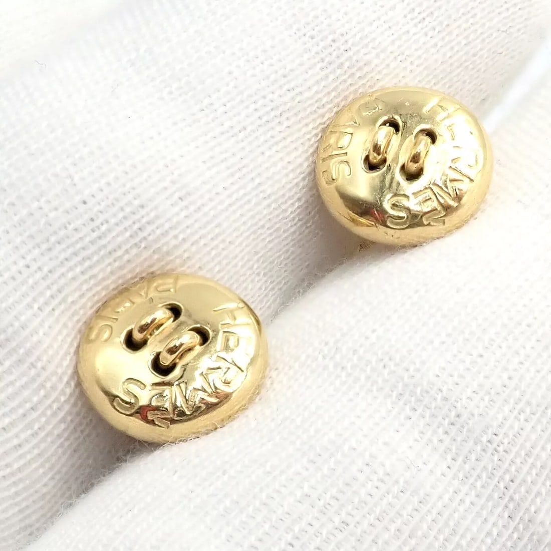 Rare! Vintage Authentic Hermes Paris 18k Yellow Gold Mens Lapis Button Cufflinks - 7