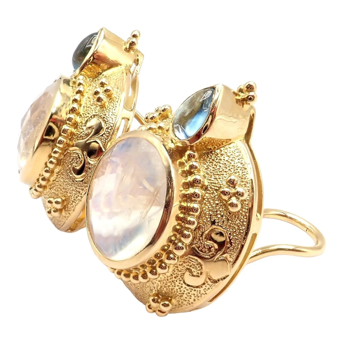 Rare! Vintage Paula Crevoshay 18k Gold Aquamarine Moonstone Round Earrings OOAK - 3