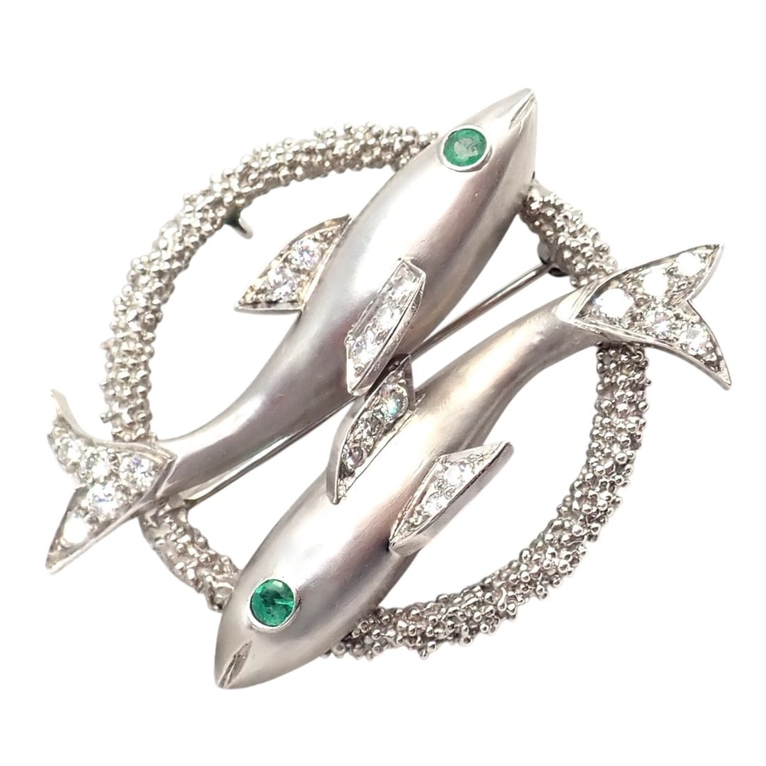 Cartier 18k White Gold Platinum Diamond Emerald Zodiac Pisces Fish Brooch Pin - 10