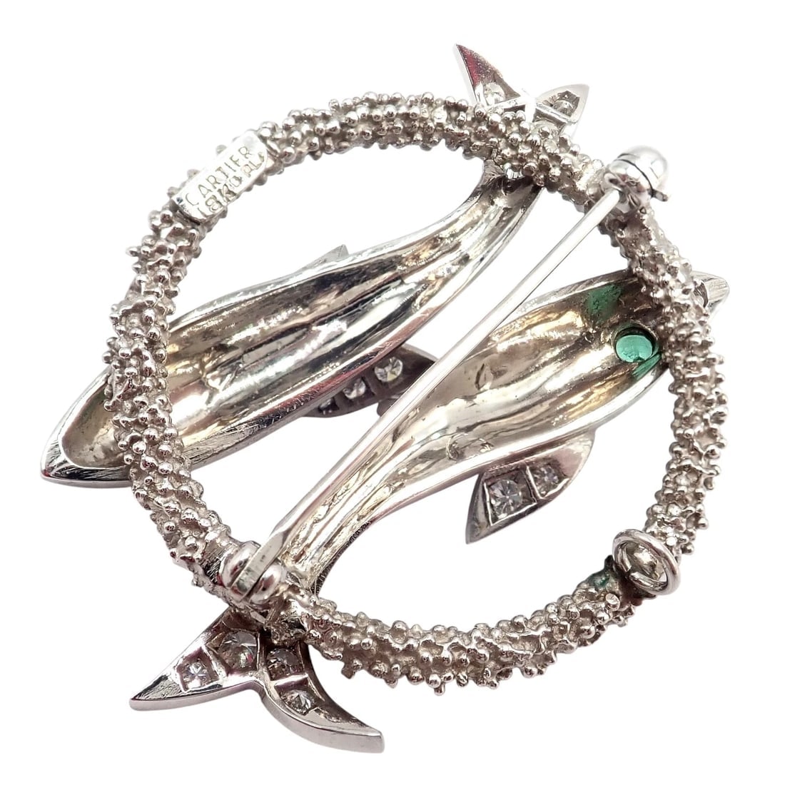 Cartier 18k White Gold Platinum Diamond Emerald Zodiac Pisces Fish Brooch Pin - 4