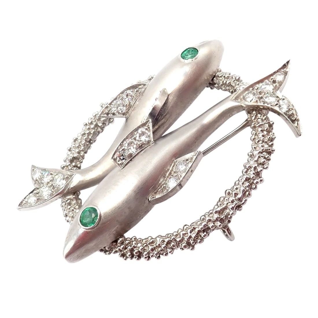 Cartier 18k White Gold Platinum Diamond Emerald Zodiac Pisces Fish Brooch Pin - 6