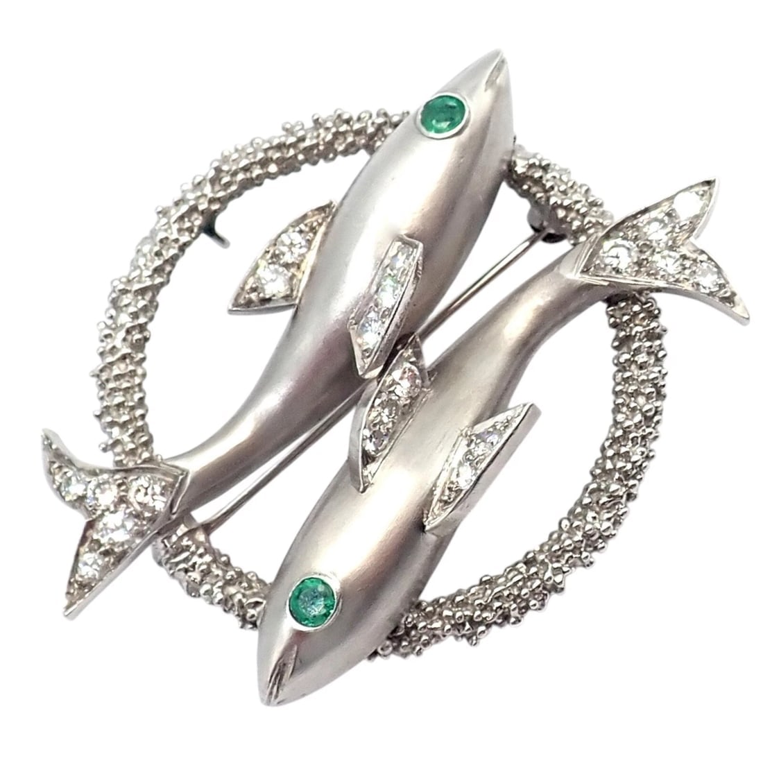 Cartier 18k White Gold Platinum Diamond Emerald Zodiac Pisces Fish Brooch Pin - 8