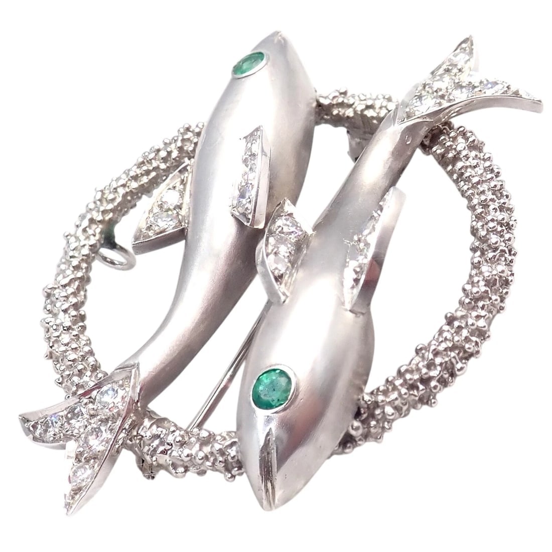 Cartier 18k White Gold Platinum Diamond Emerald Zodiac Pisces Fish Brooch Pin - 9