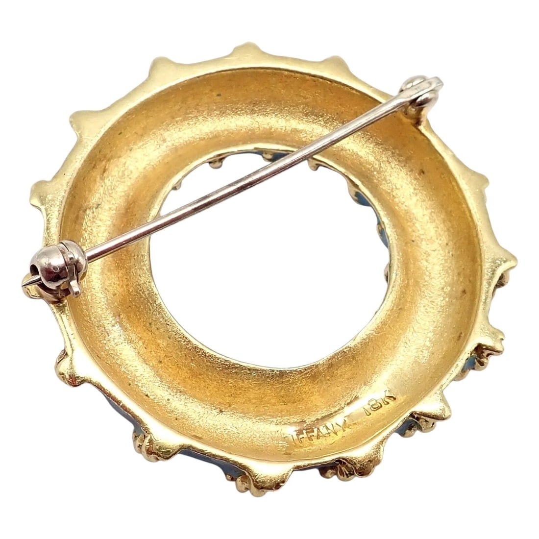 Rare! Vintage Tiffany & Co 18k Yellow Gold Blue Enamel Circle Rope Brooch Pin - 5