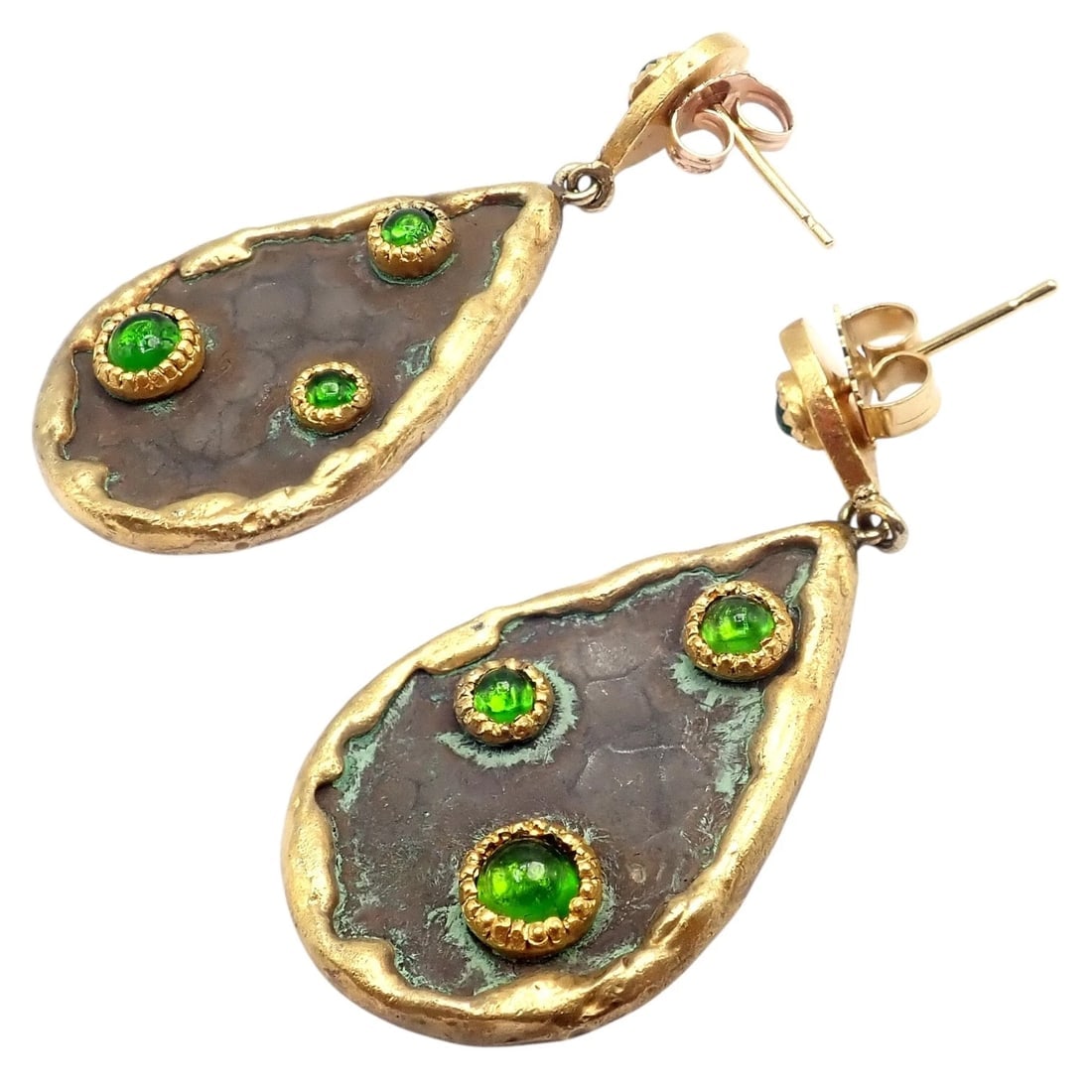 Rare! Victor Velyan 24k Yellow Gold + Silver Green Tourmaline Earrings - 4