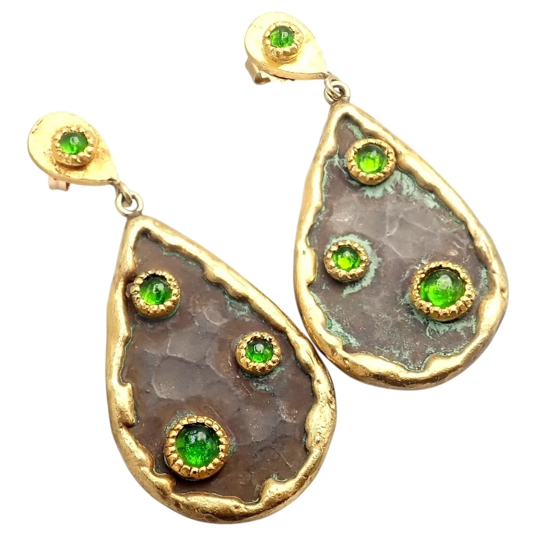 Rare! Victor Velyan 24k Yellow Gold + Silver Green Tourmaline Earrings - 7