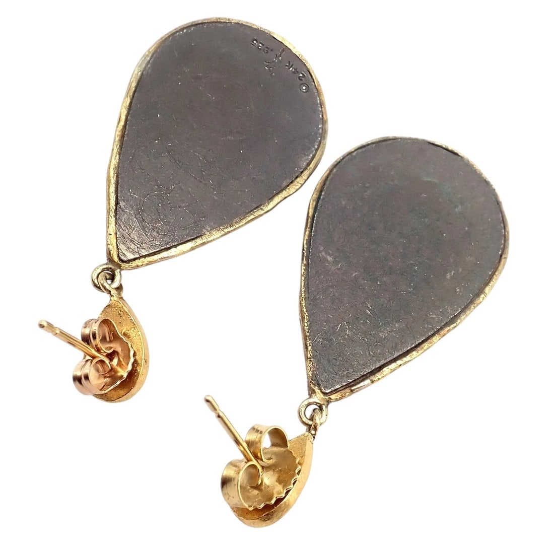 Rare! Victor Velyan 24k Yellow Gold + Silver Green Tourmaline Earrings - 9