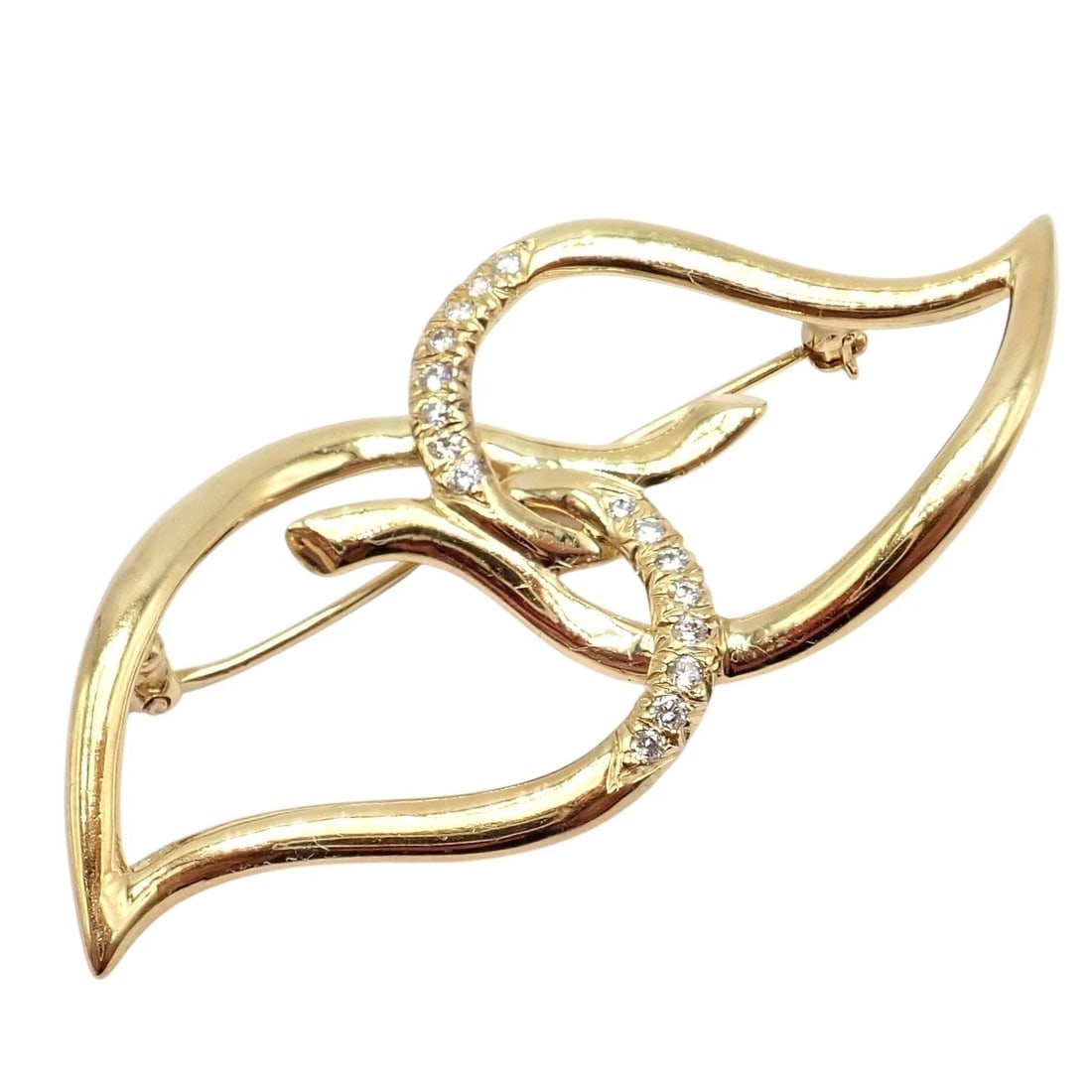 Authentic! Tiffany & Co 18k Yellow Gold Diamond Two Leaf Twin Brooch Pin 1987 - 10