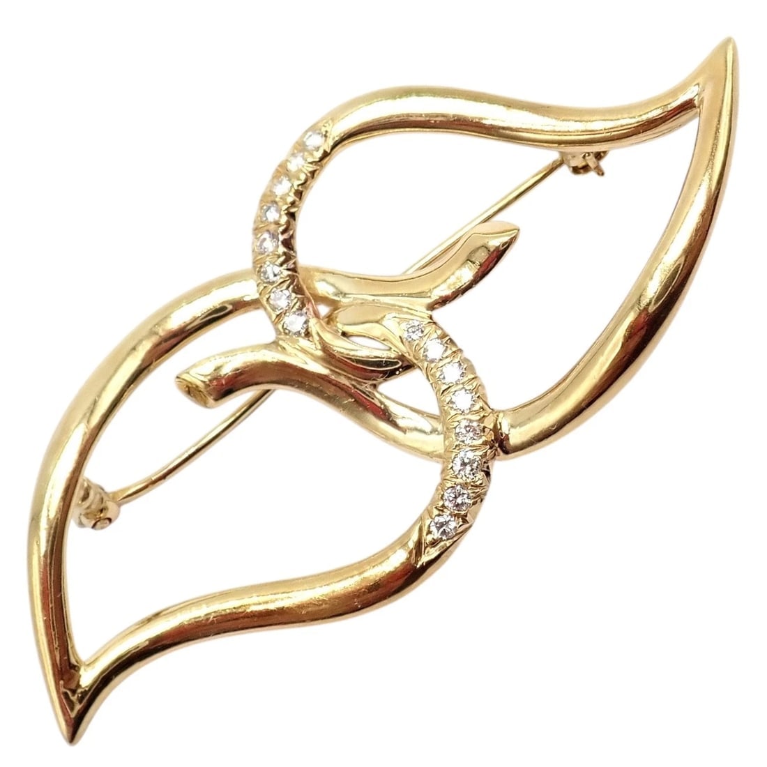Authentic! Tiffany & Co 18k Yellow Gold Diamond Two Leaf Twin Brooch Pin 1987 - 8
