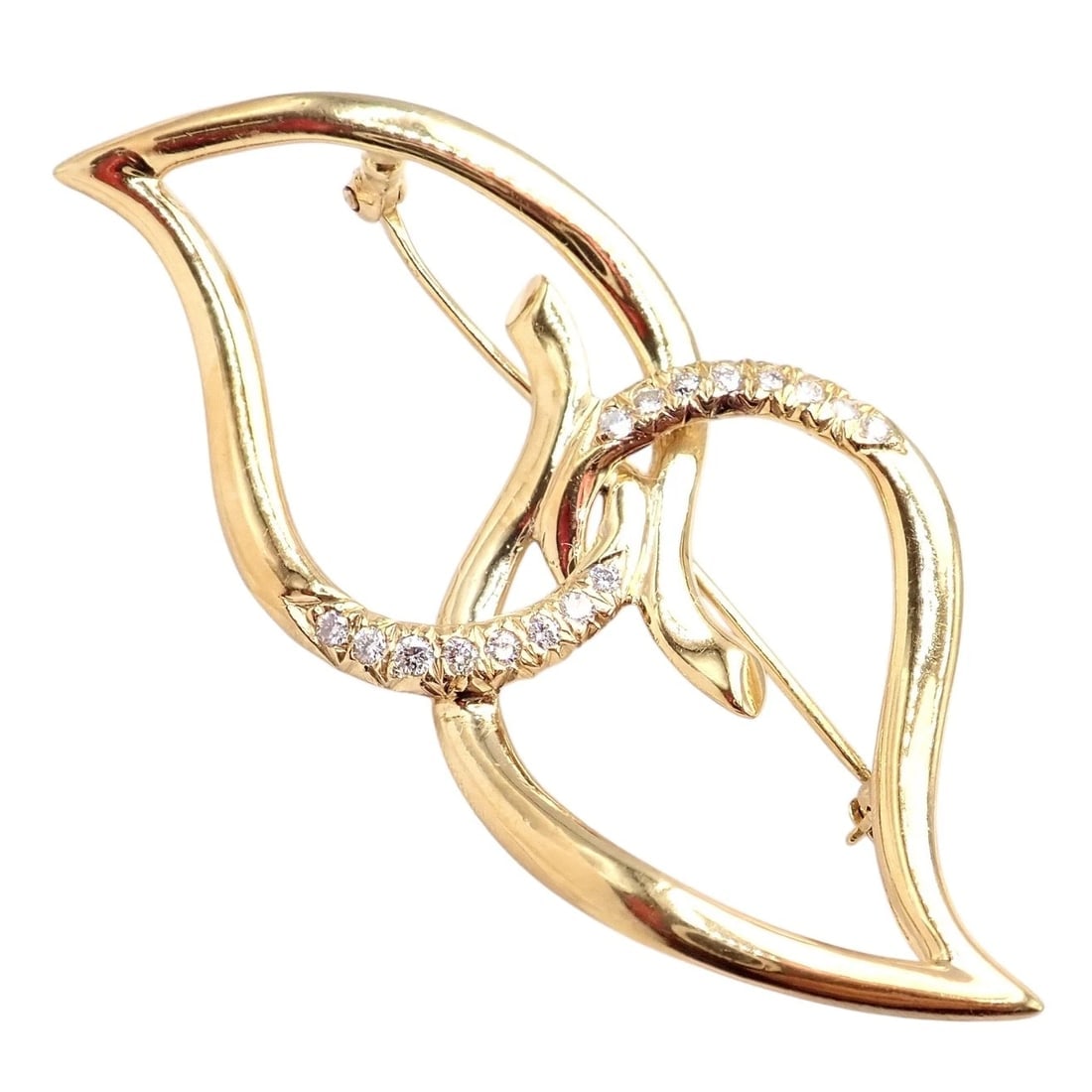 Authentic! Tiffany & Co 18k Yellow Gold Diamond Two Leaf Twin Brooch Pin 1987 - 9
