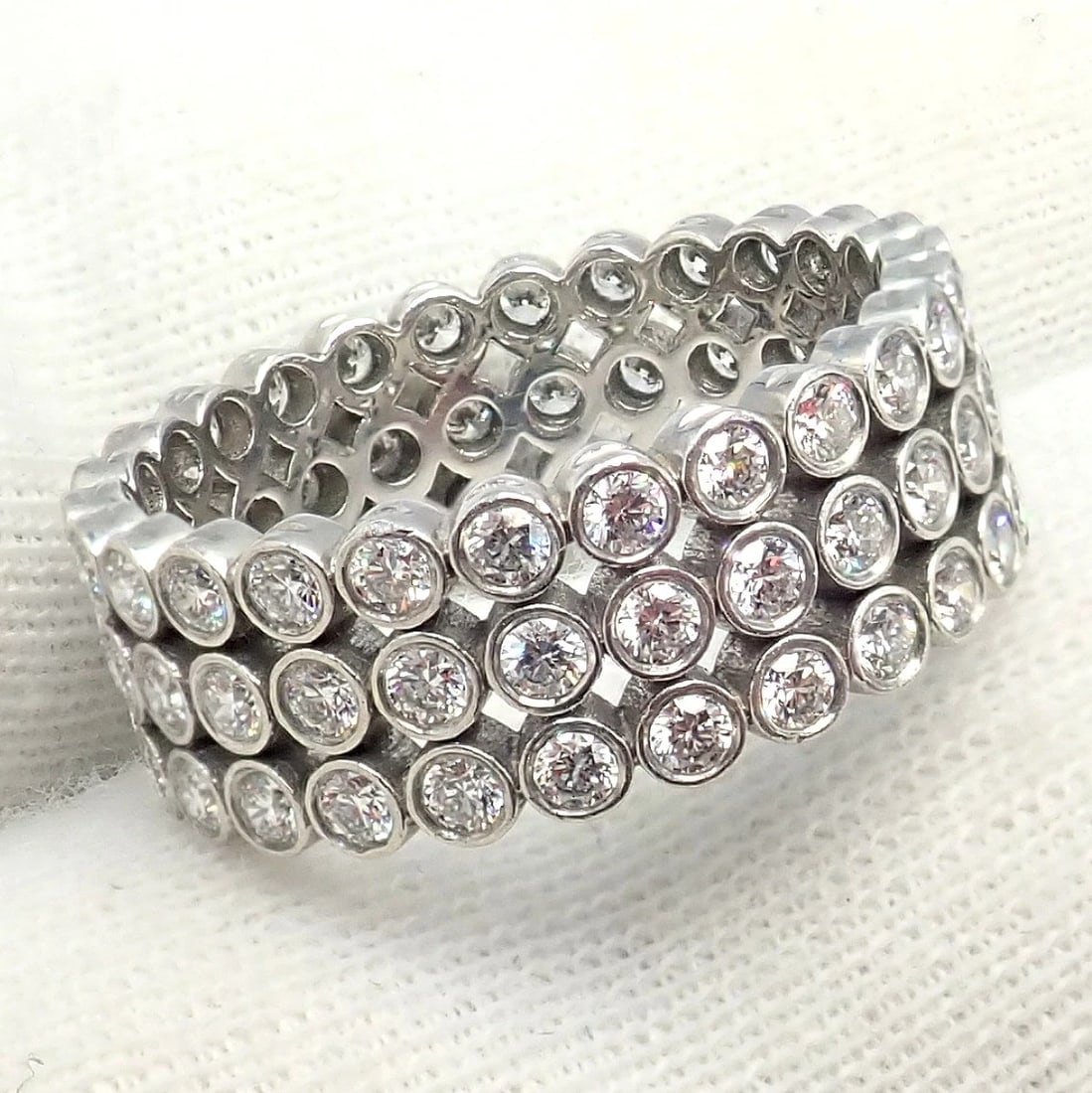 Authentic! Tiffany & Co Platinum Diamond Three Row Jazz Band Ring Size 6 - 10