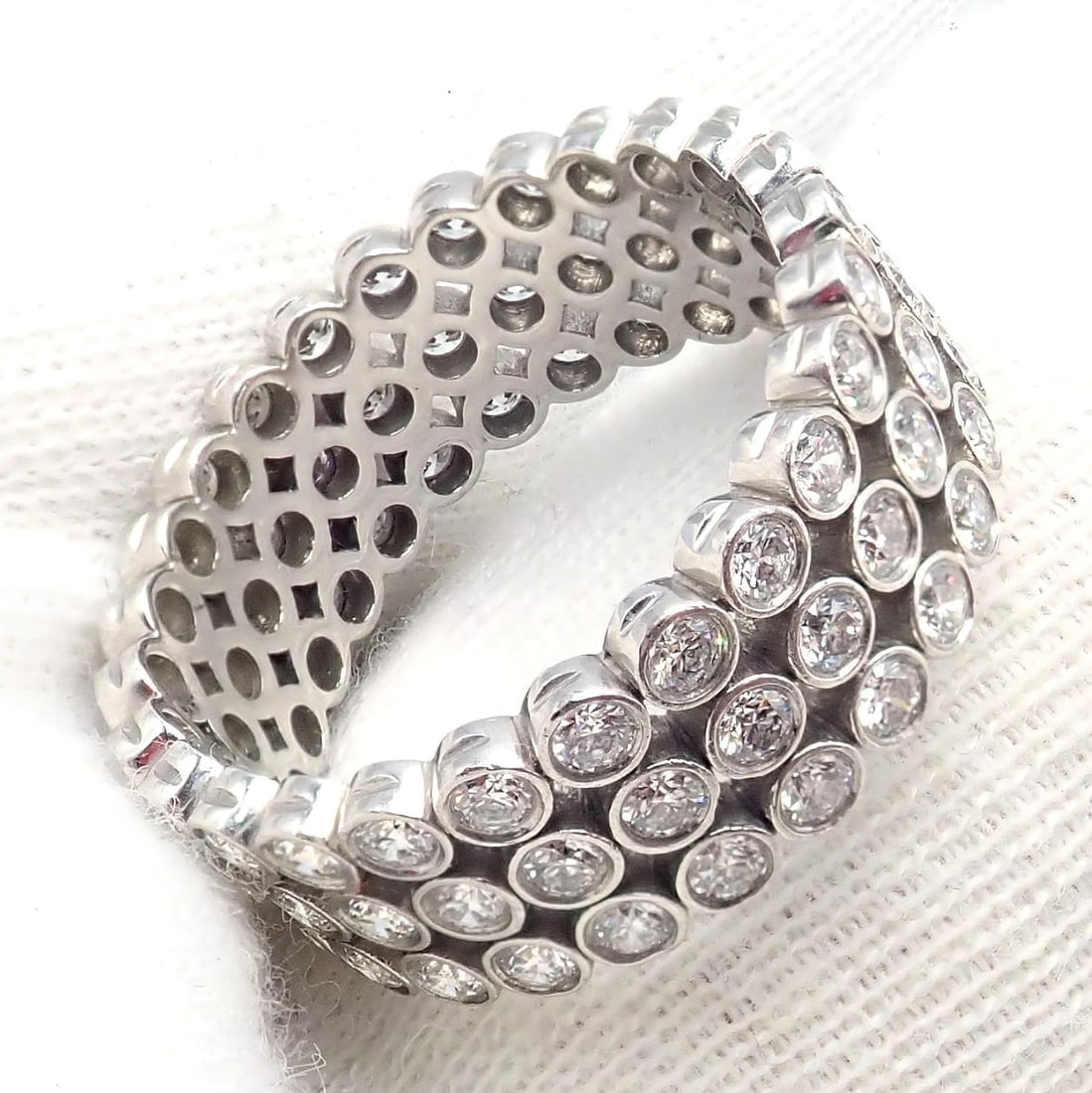 Authentic! Tiffany & Co Platinum Diamond Three Row Jazz Band Ring Size 6 - 11