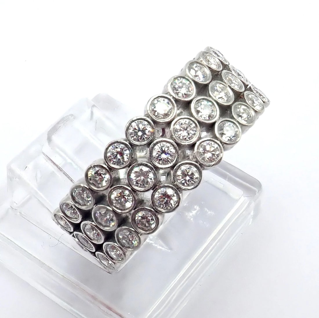 Authentic! Tiffany & Co Platinum Diamond Three Row Jazz Band Ring Size 6 - 3