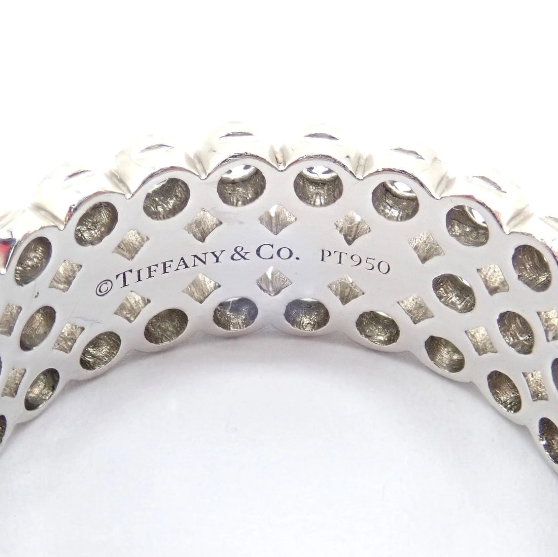 Authentic! Tiffany & Co Platinum Diamond Three Row Jazz Band Ring Size 6 - 6