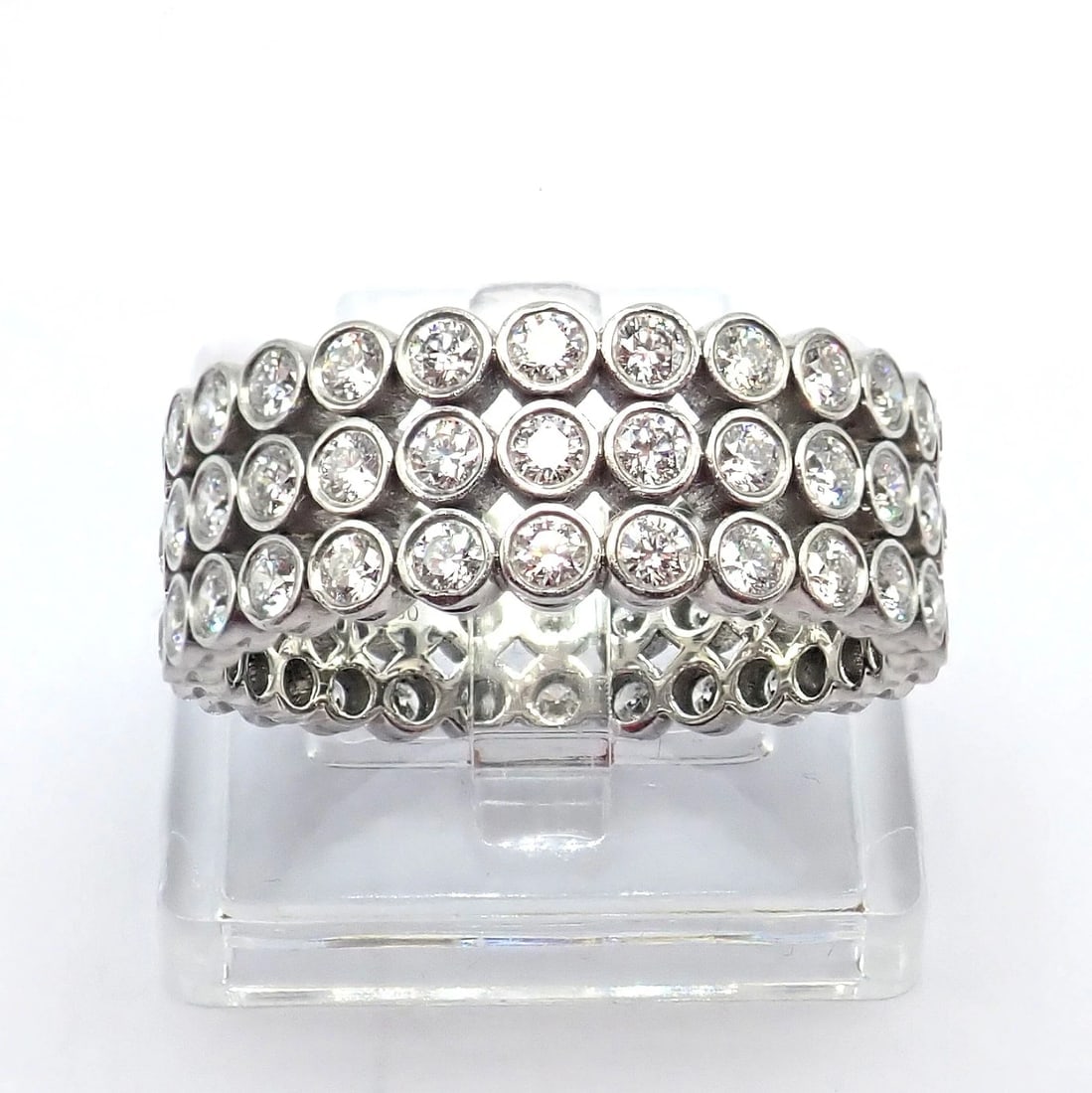 Authentic! Tiffany & Co Platinum Diamond Three Row Jazz Band Ring Size 6 - 7