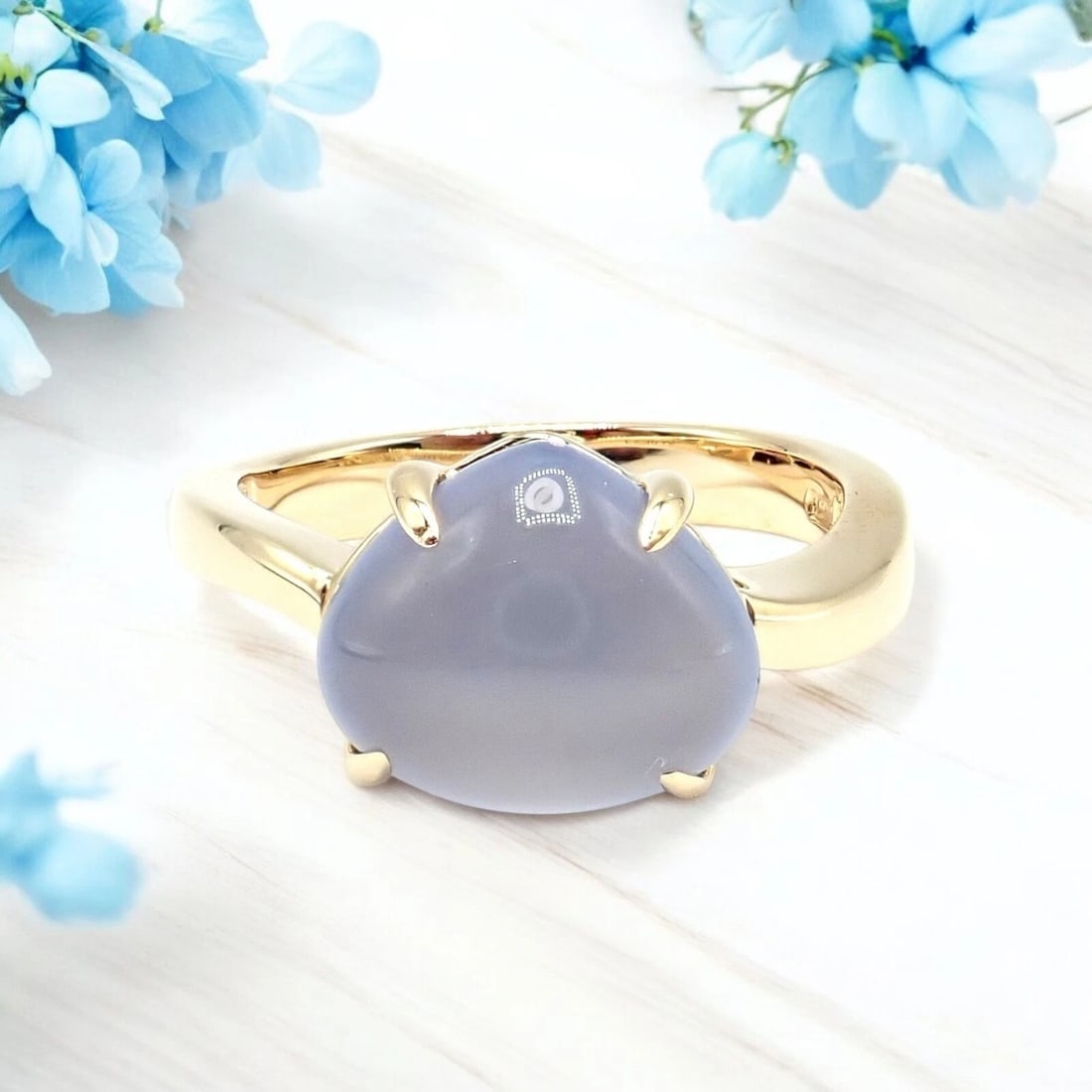 Authentic! Bulgari 18k Yellow Gold Mediterranean Eden Chalcedony Ring Size 5.75 (1 of 9)