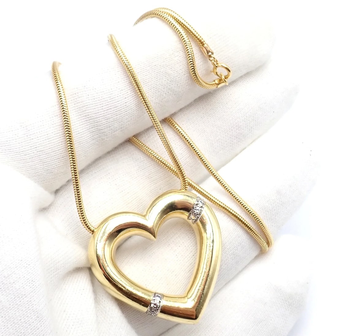 Vintage Tiffany & Co Picasso 18k Yellow Gold Diamond Large Heart Necklace - 3