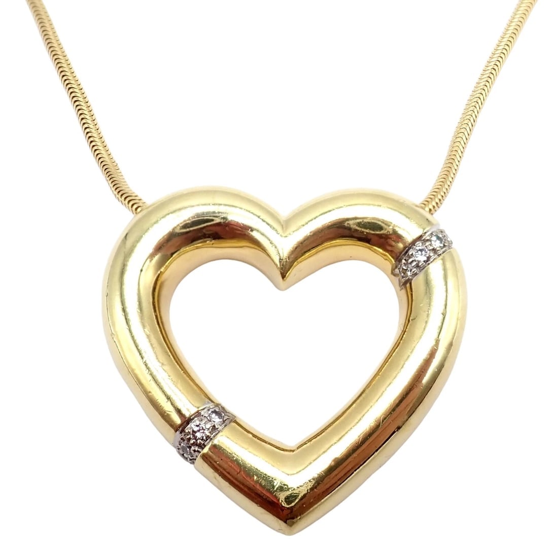 Vintage Tiffany & Co Picasso 18k Yellow Gold Diamond Large Heart Necklace - 9