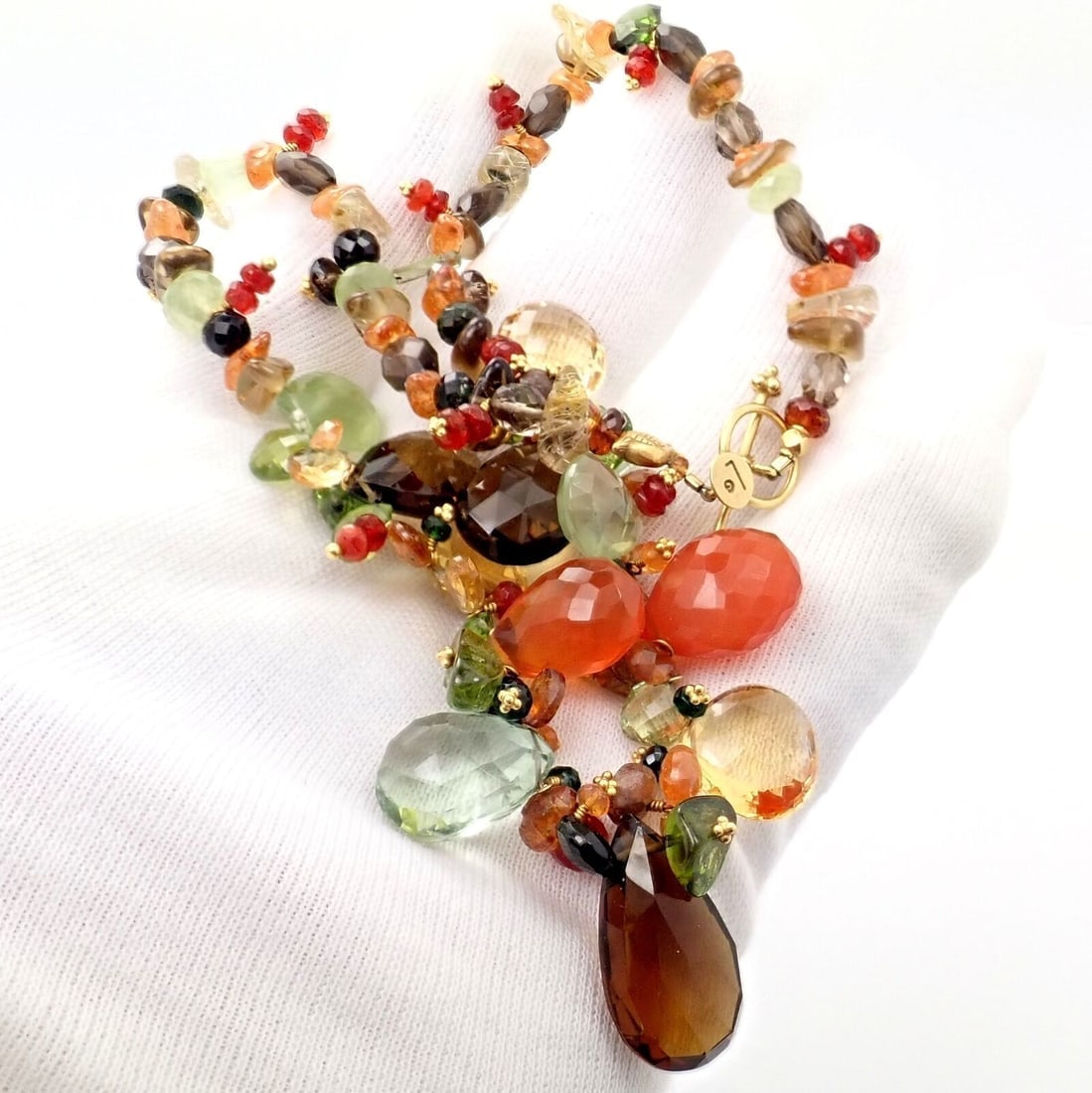 Rare Laura Gibson 22k Yellow Gold Briolette Onyx Spessartite Bead Candy Necklace - 11