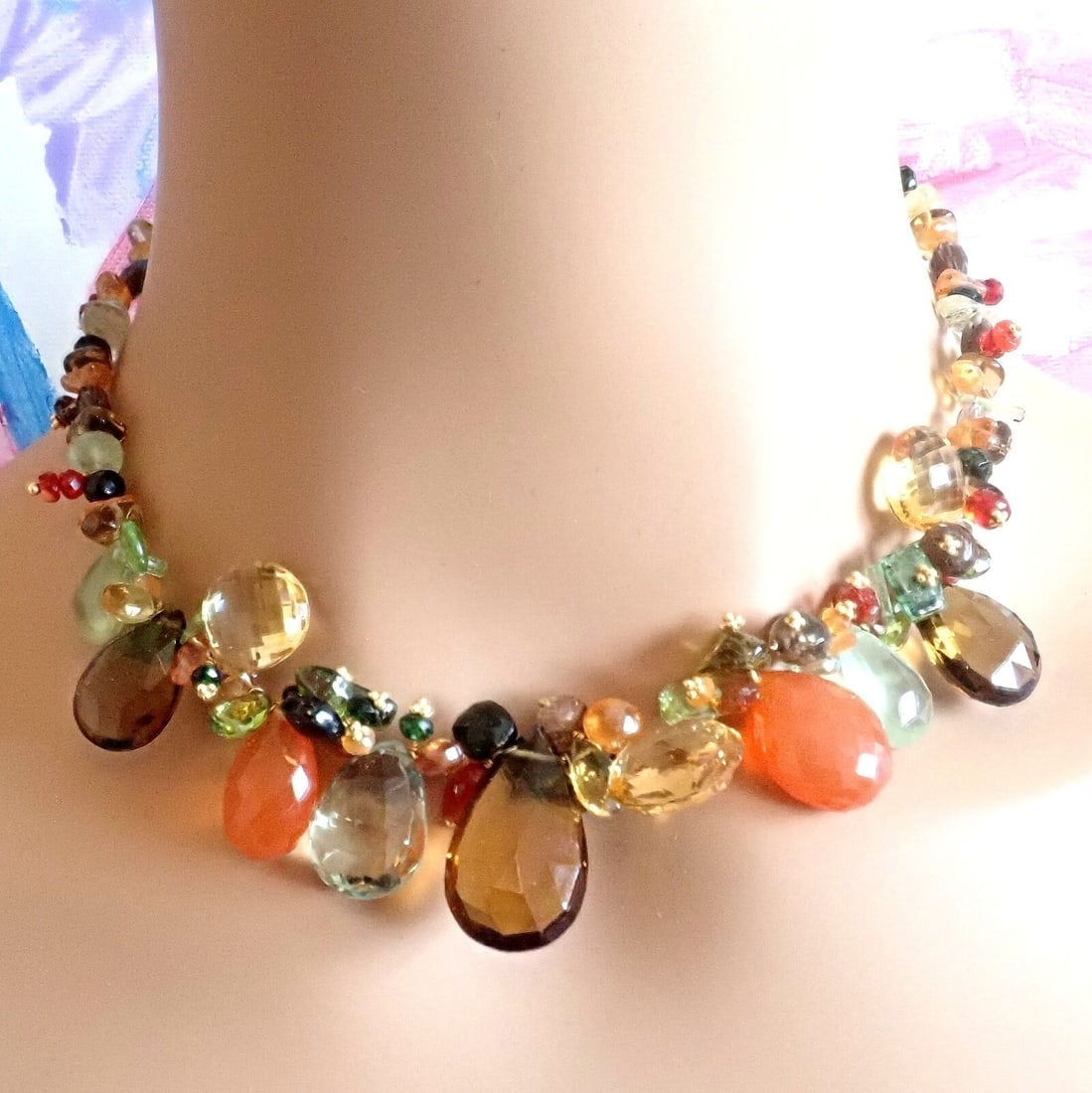 Rare Laura Gibson 22k Yellow Gold Briolette Onyx Spessartite Bead Candy Necklace (1 of 11)