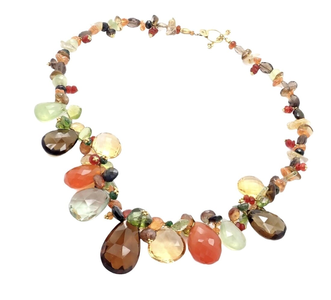 Rare Laura Gibson 22k Yellow Gold Briolette Onyx Spessartite Bead Candy Necklace - 2