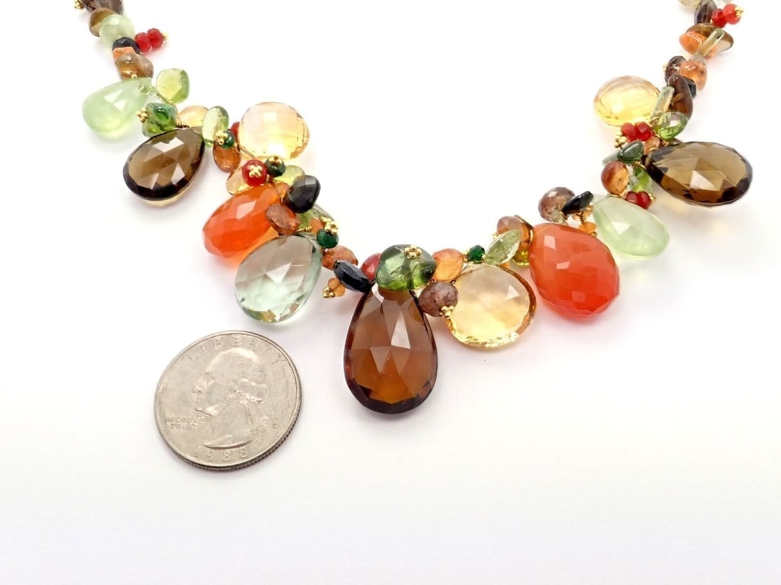 Rare Laura Gibson 22k Yellow Gold Briolette Onyx Spessartite Bead Candy Necklace - 7