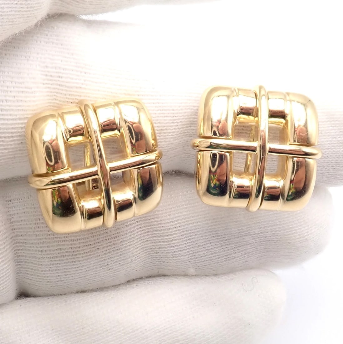 Rare! Vintage Tiffany & Co 18k Yellow Gold Square Window Biscayne Earrings 2001 - 10