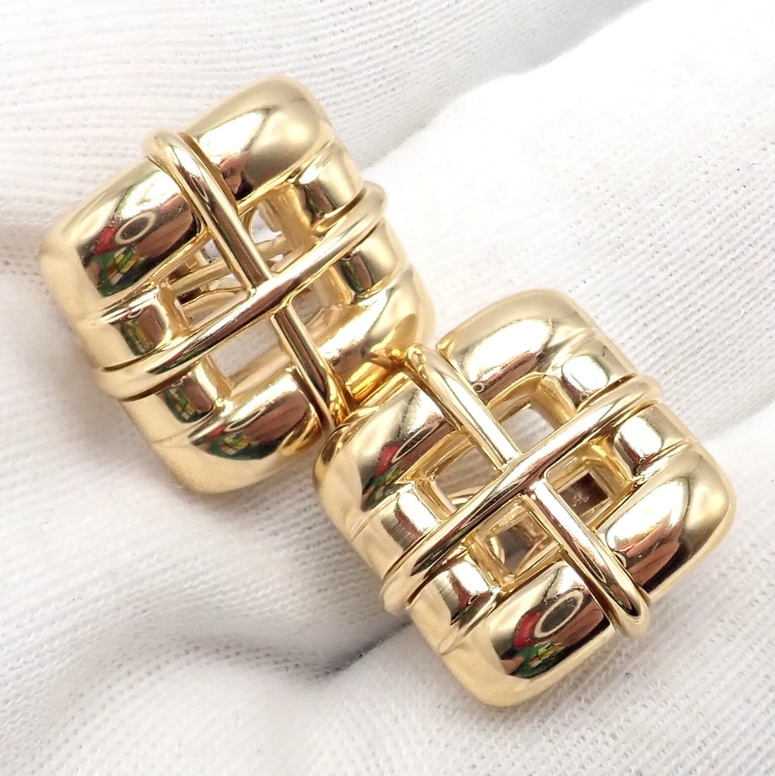 Rare! Vintage Tiffany & Co 18k Yellow Gold Square Window Biscayne Earrings 2001 - 11