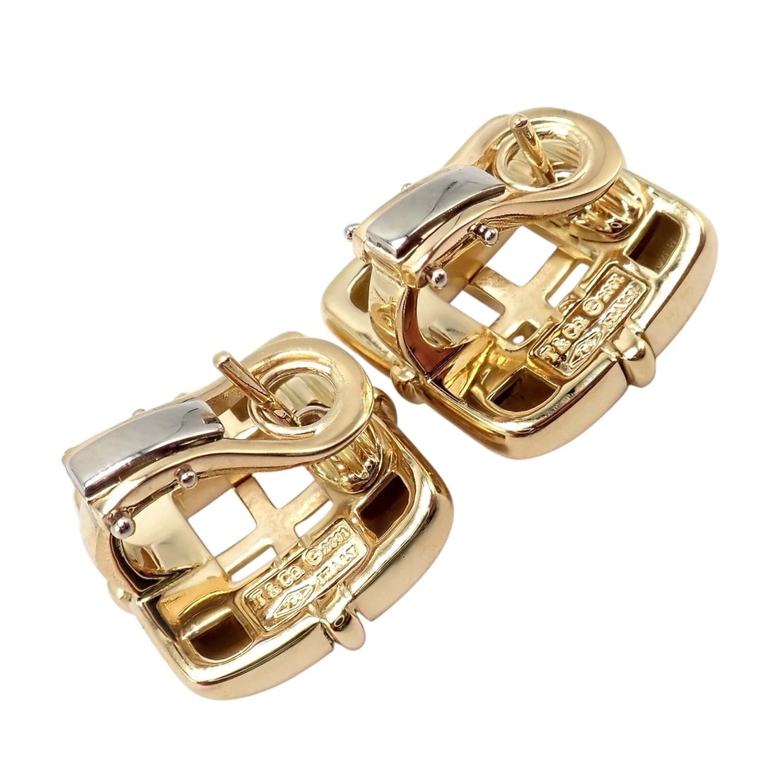 Rare! Vintage Tiffany & Co 18k Yellow Gold Square Window Biscayne Earrings 2001 - 4
