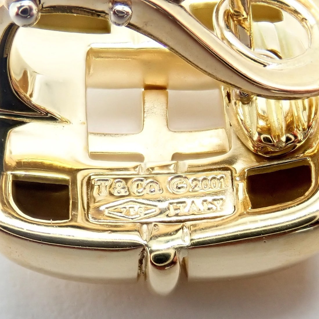 Rare! Vintage Tiffany & Co 18k Yellow Gold Square Window Biscayne Earrings 2001 - 9