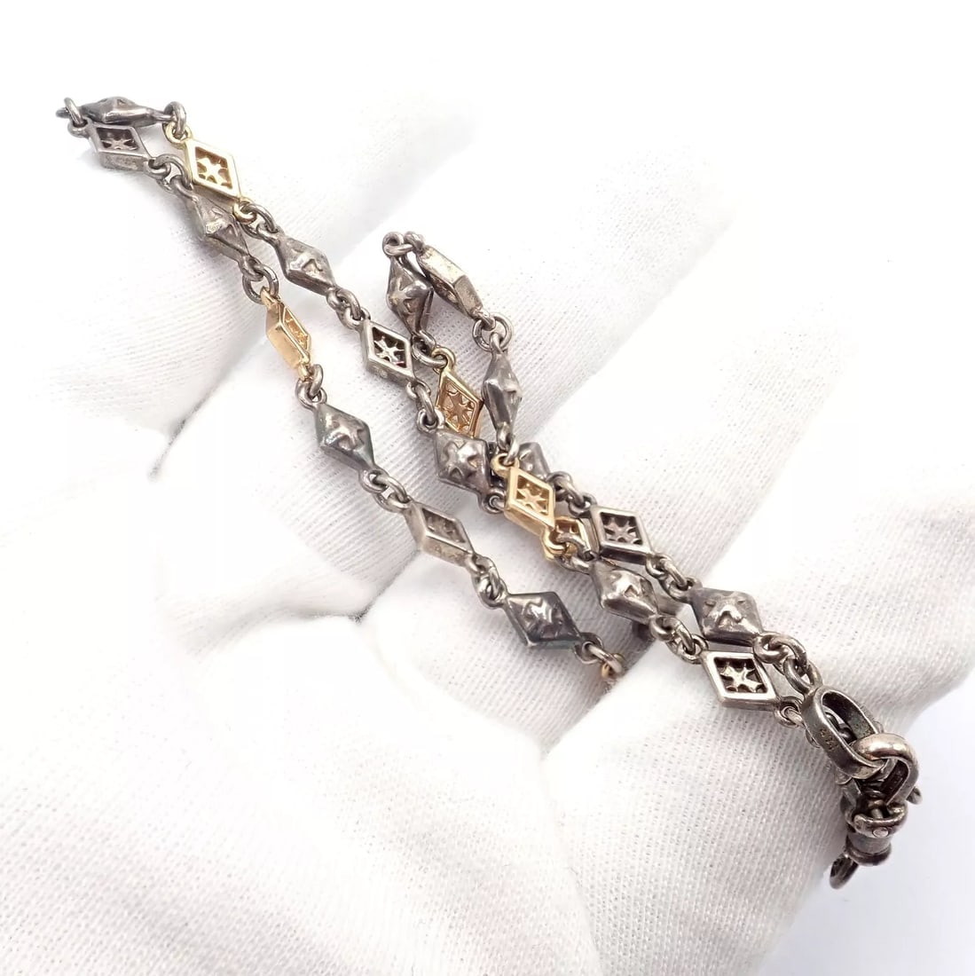 Authentic! Loree Rodkin 18k Yellow Gold + Silver 16" Chain Necklace - 4