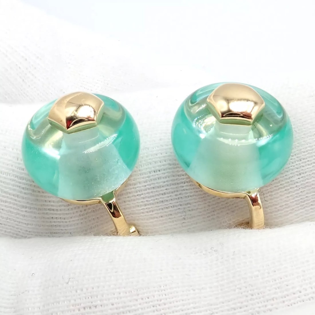 Authentic! Vintage Marina B 18k Yellow Gold Pneu Crystal Earrings - 10