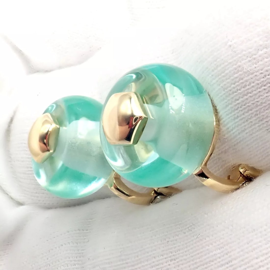 Authentic! Vintage Marina B 18k Yellow Gold Pneu Crystal Earrings - 11