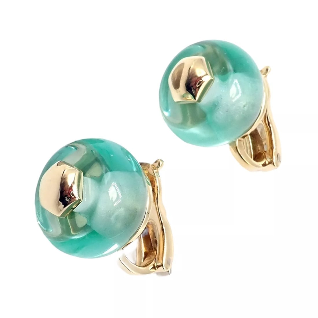 Authentic! Vintage Marina B 18k Yellow Gold Pneu Crystal Earrings - 2