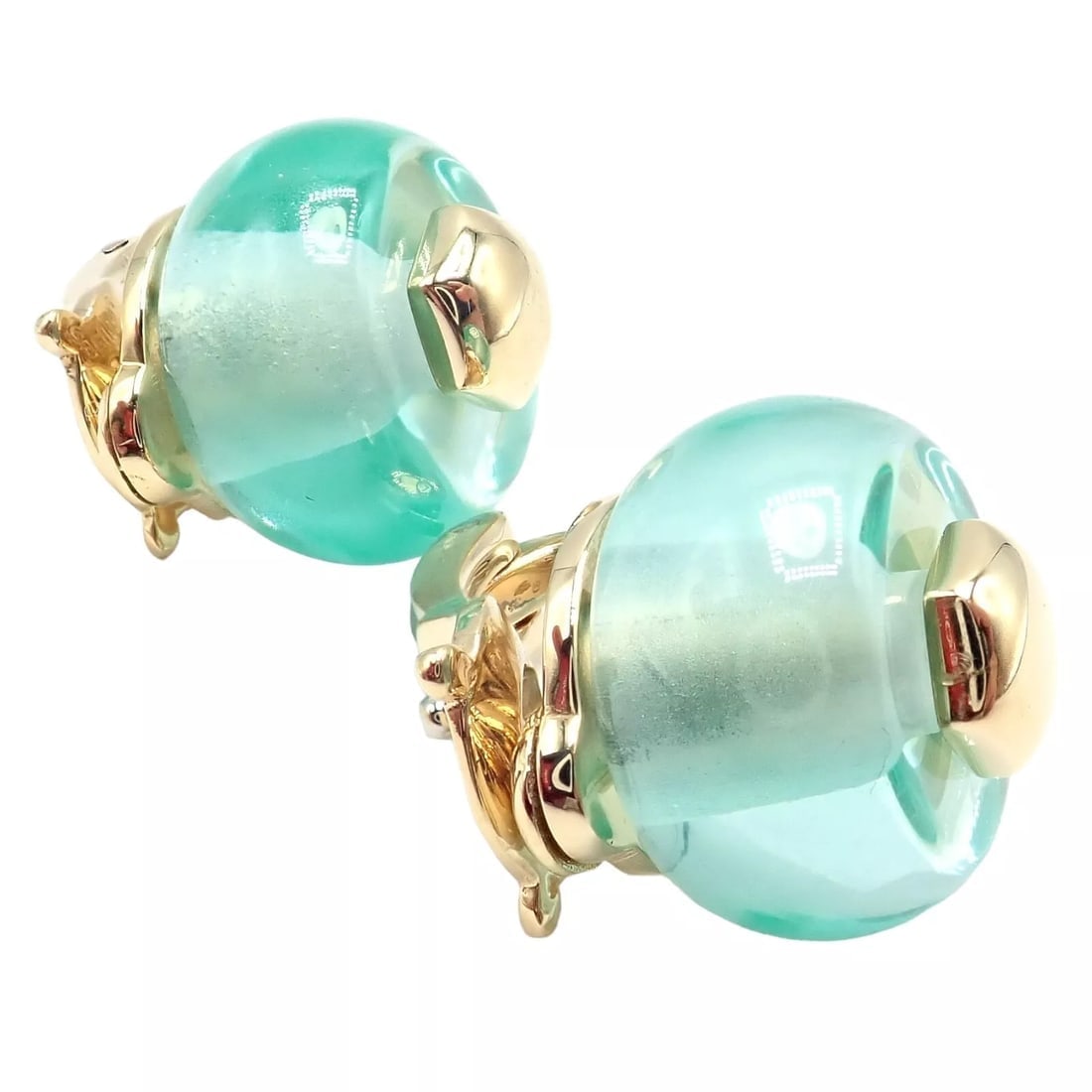 Authentic! Vintage Marina B 18k Yellow Gold Pneu Crystal Earrings - 3
