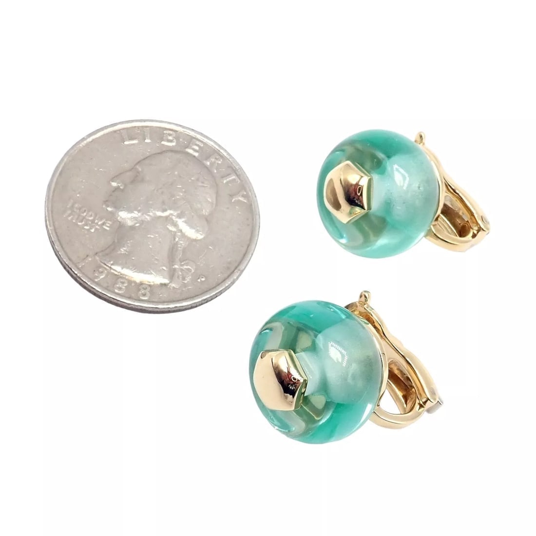 Authentic! Vintage Marina B 18k Yellow Gold Pneu Crystal Earrings - 4