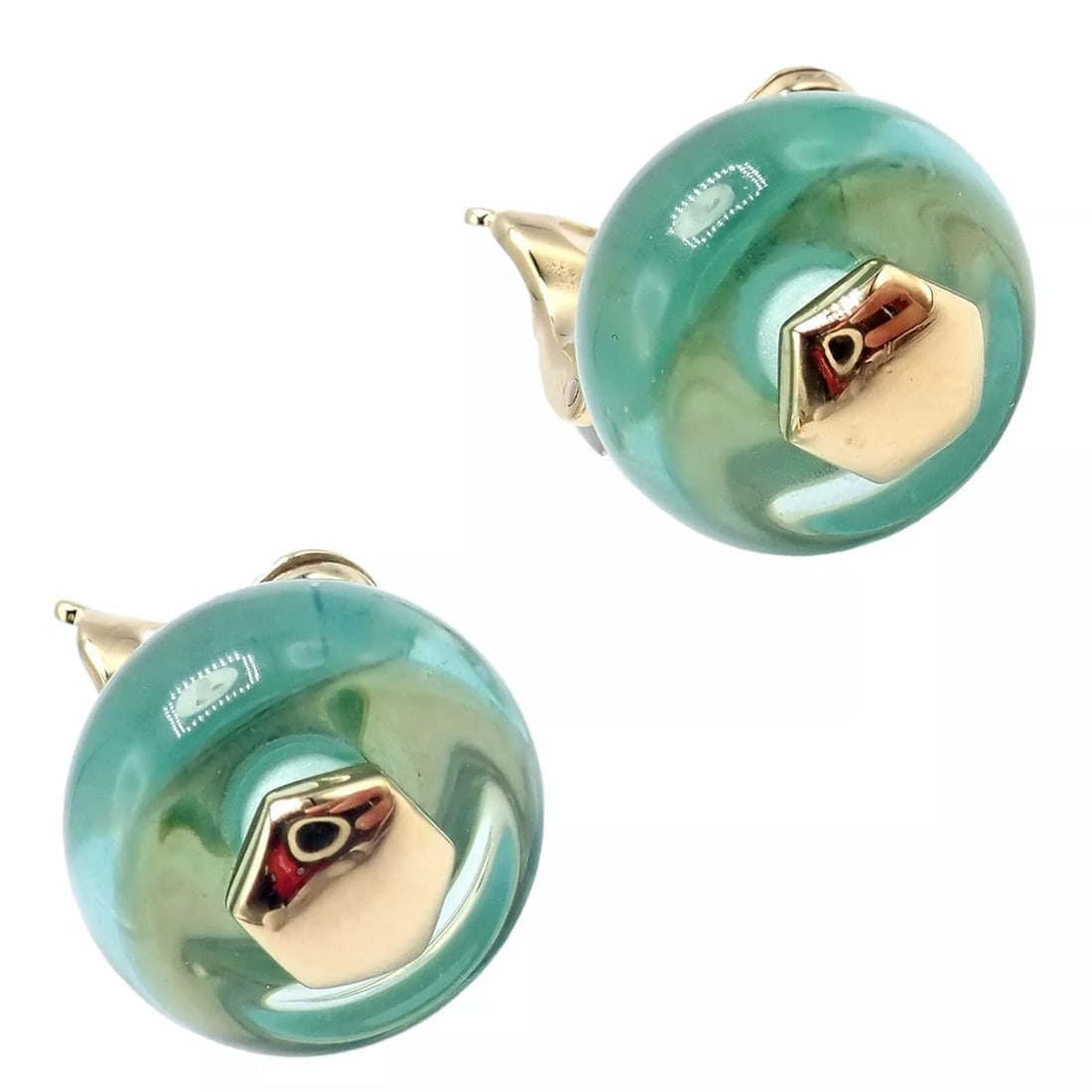 Authentic! Vintage Marina B 18k Yellow Gold Pneu Crystal Earrings - 5