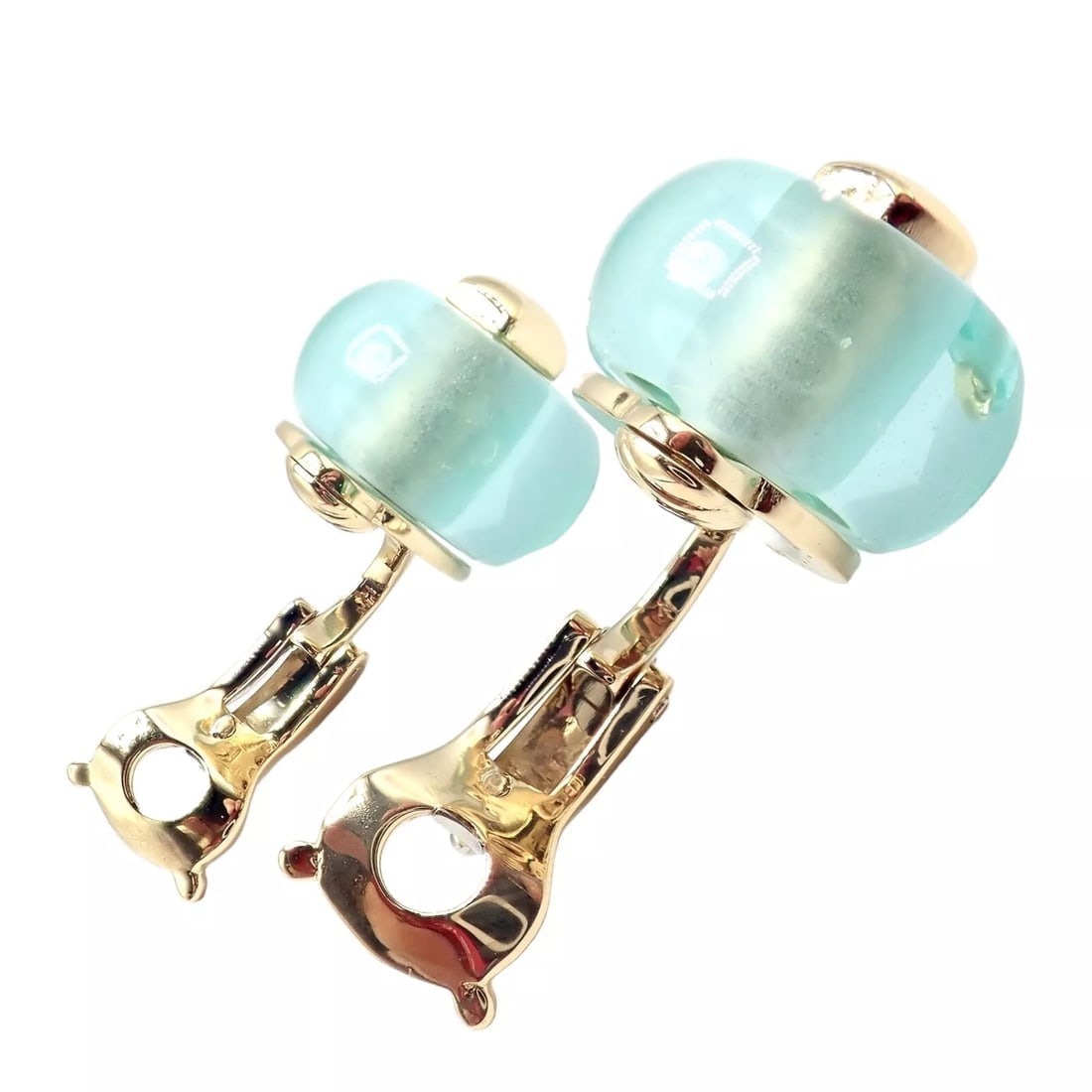 Authentic! Vintage Marina B 18k Yellow Gold Pneu Crystal Earrings - 6