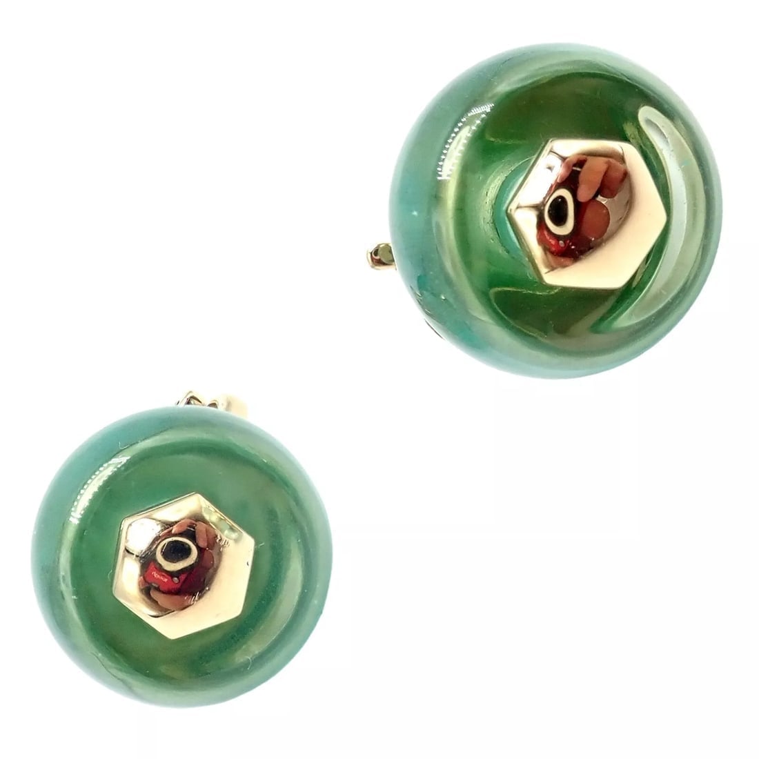 Authentic! Vintage Marina B 18k Yellow Gold Pneu Crystal Earrings - 7