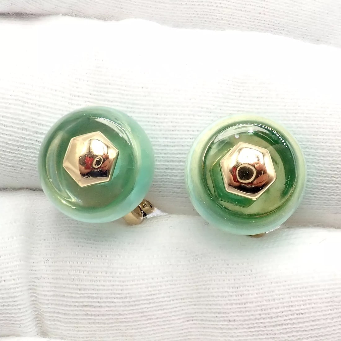 Authentic! Vintage Marina B 18k Yellow Gold Pneu Crystal Earrings - 8
