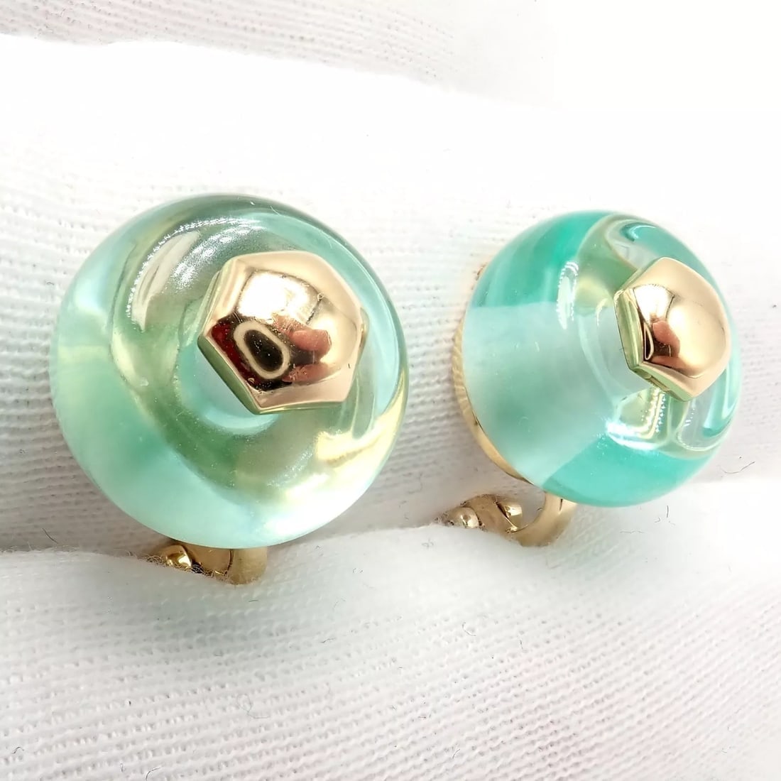 Authentic! Vintage Marina B 18k Yellow Gold Pneu Crystal Earrings - 9