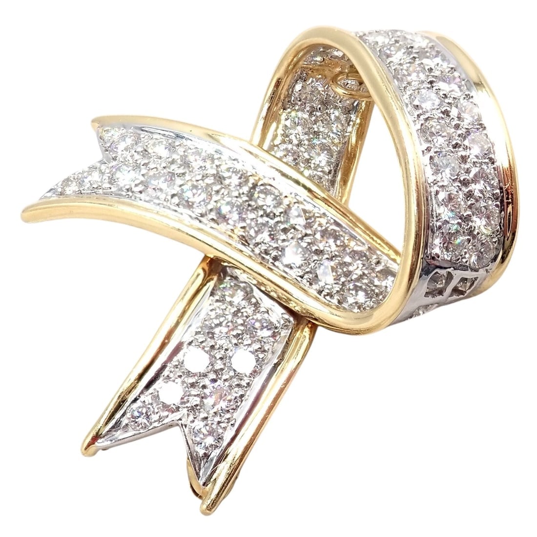 Vintage! Tiffany & Co 18k Yellow Gold Platinum Diamond Ribbon Bow Pin Brooch - 10