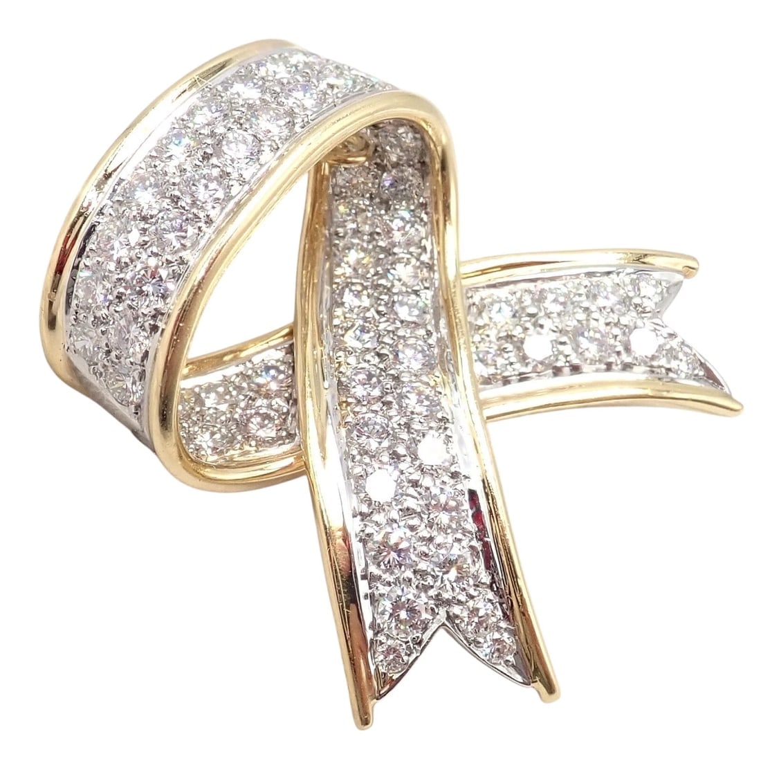 Vintage! Tiffany & Co 18k Yellow Gold Platinum Diamond Ribbon Bow Pin Brooch - 11