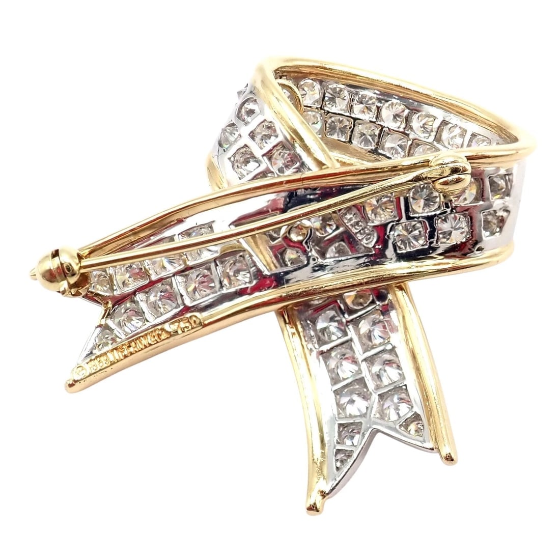 Vintage! Tiffany & Co 18k Yellow Gold Platinum Diamond Ribbon Bow Pin Brooch - 4