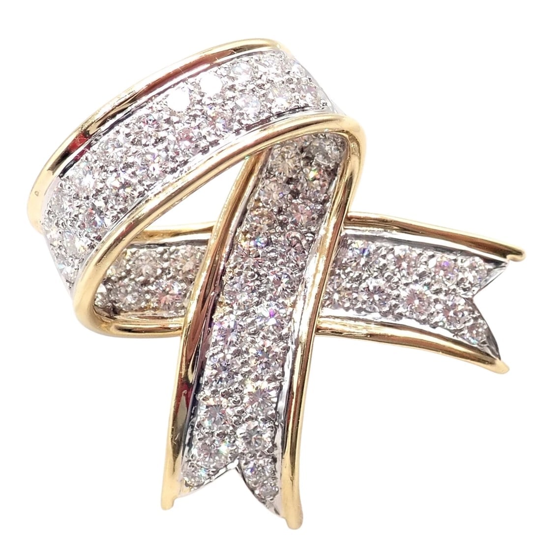 Vintage! Tiffany & Co 18k Yellow Gold Platinum Diamond Ribbon Bow Pin Brooch - 5