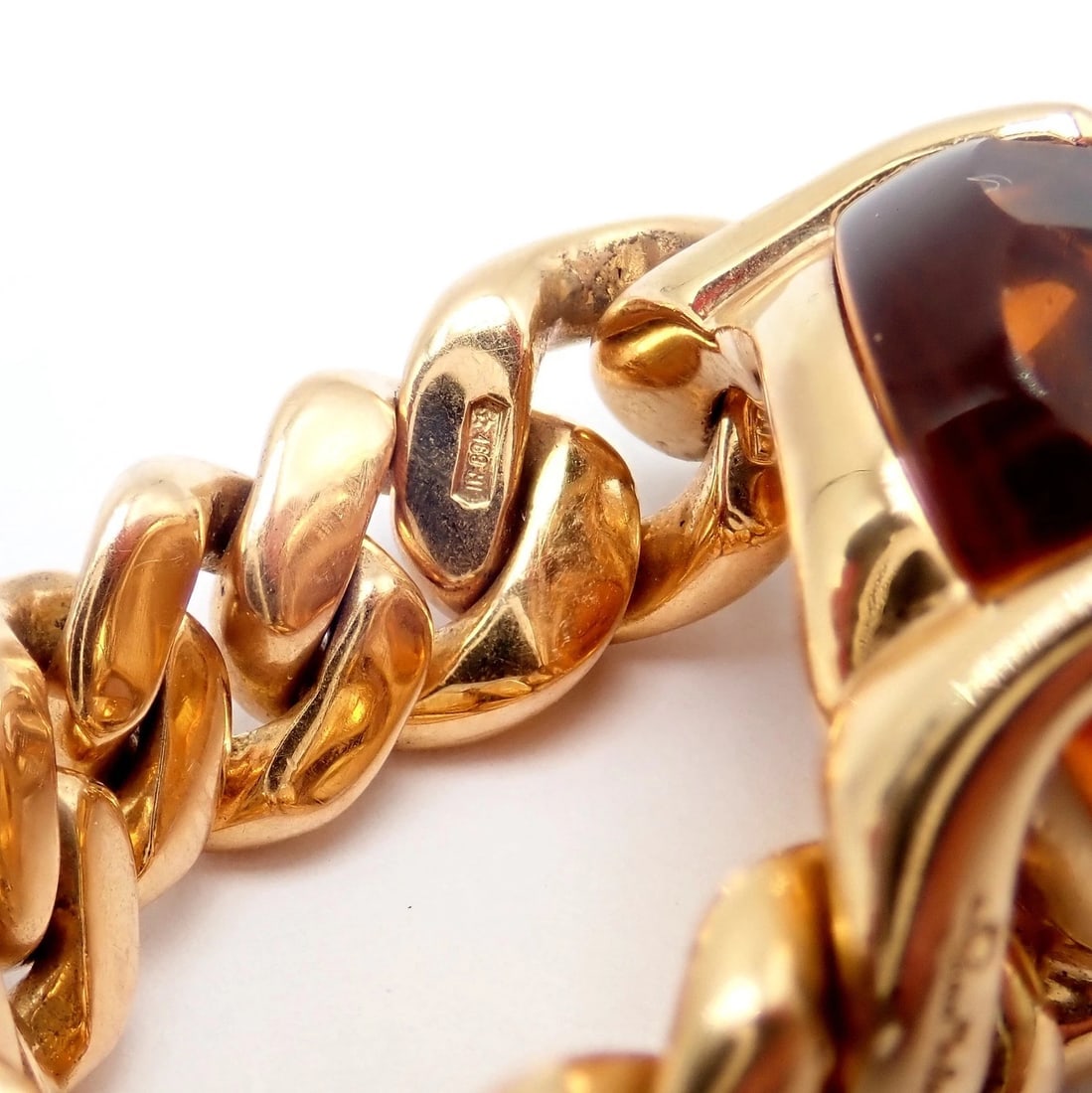 Authentic! Pomellato 18k Yellow Gold Lola Madeira Curb Link Citrine Ring Sz 5 - 10